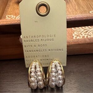 NWT Anthropologie Gold Earrings with Pearls Hoop Baubles Bijous Bits & Bobs